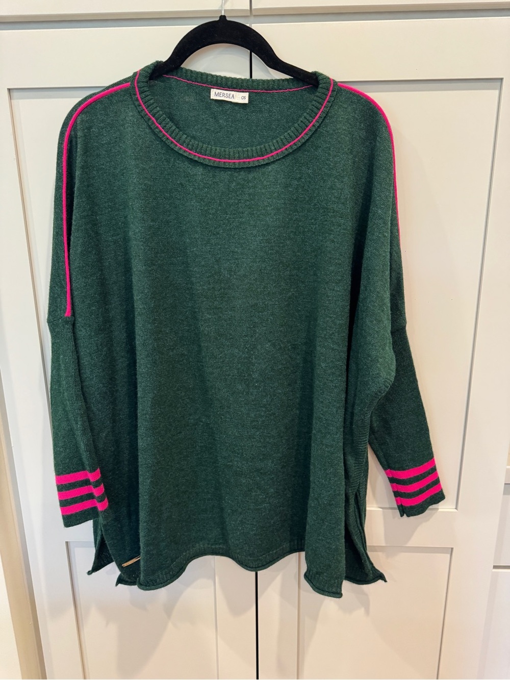 MERSEA Green Crewneck Sweater with Pink Trim